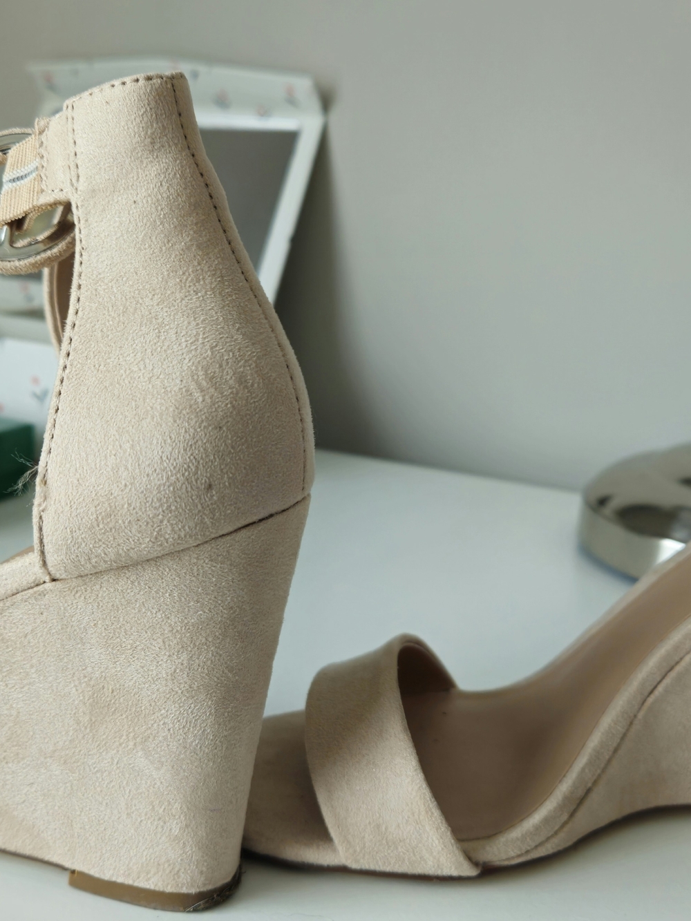 Call It Spring Neutral Beige Suede Wedge Sandals